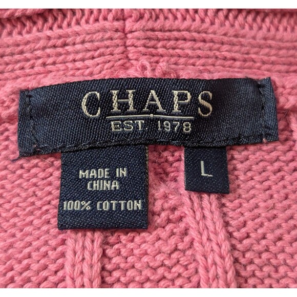 Chaps Size L Cardigan Shawl Collar Cotton Sweater Cable Knit Pink Old Money Chic - Picture 5 of 8